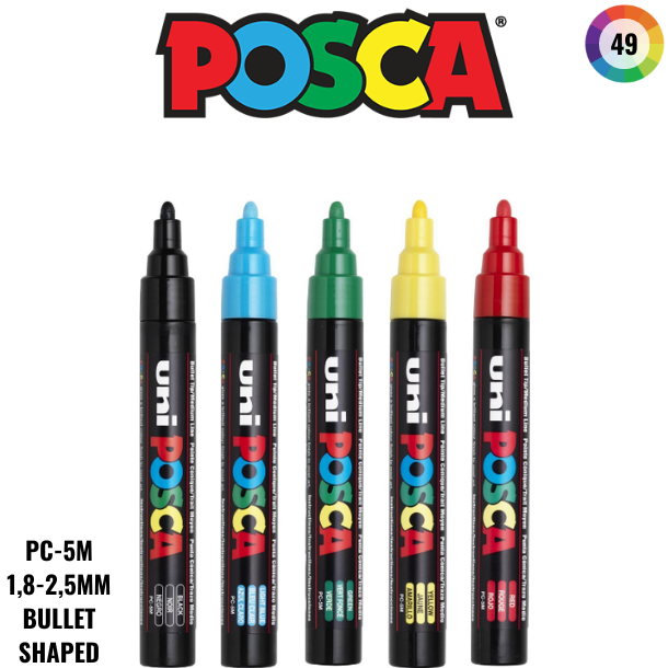 Posca PC-5M 1,8-2,5mm | 49 farver, Bullet Shaped | Posca.Dk