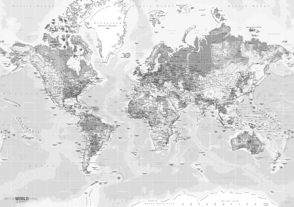 Verdenskort Modern Hvid Engelsk Posterprint