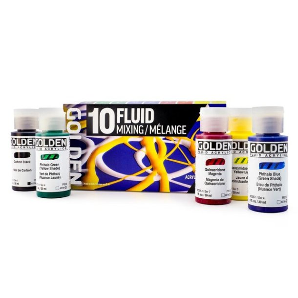 GOLDEN Fluid Akrylmaling Mixing S�t - 10x30ml.