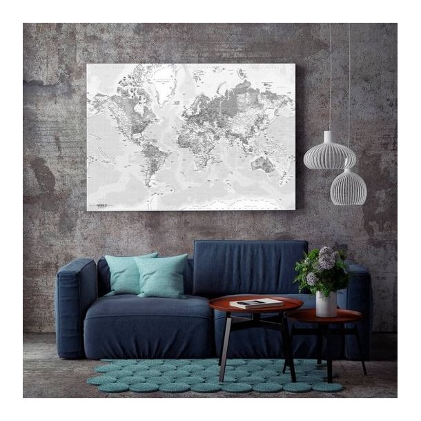 Verdenskort Modern hvid Engelsk Posterprint m. Ramme