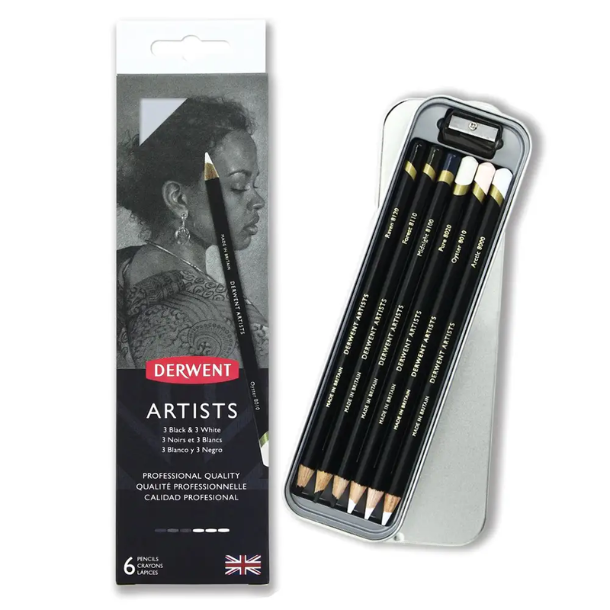 Derwent Artists Black &amp; White St i Metalske - 6-Pak