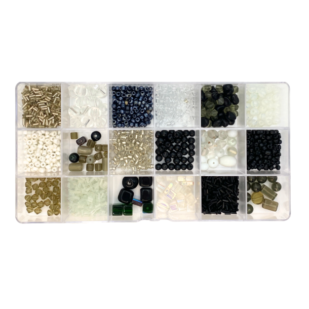 Glasperlest - Sort &amp; Hvid Mix