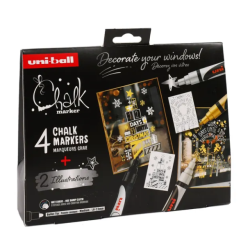 Uni POSCA Kalktuscher i st - 4 Tuscher + 2 Skabeloner