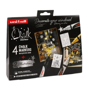 Uni POSCA Kalktuscher i st - 4 Tuscher + 2 Skabeloner