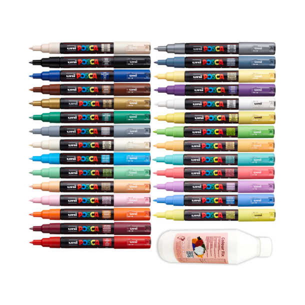 POSCA PC-1M 0,7 - 1 mm (29 stk) + Lak (Mal p sten st)