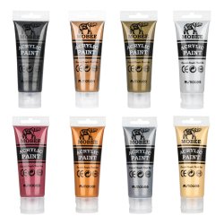 Mobee Akrylmalingst 75 ml. Metalliske Farver - 8-Pak