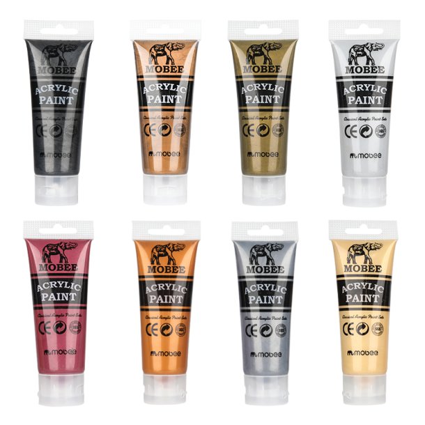 Mobee Akrylmalingst 75 ml. Metalliske Farver - 8-Pak
