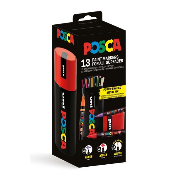 Posca pakke 13 stk. med metal�ske 