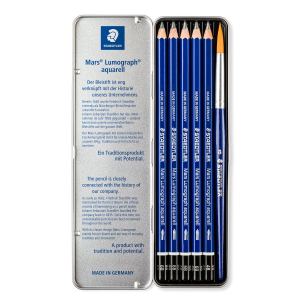 Staedtler Lumograph Vandoplselige Blyanter - 5-Pak + Pensel
