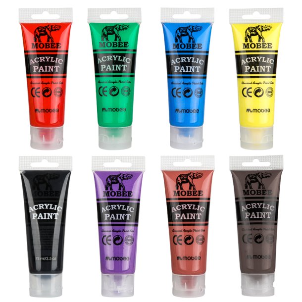 Mobee Akrylmalingst 75 ml. Klassiske Farver - 8-Pak