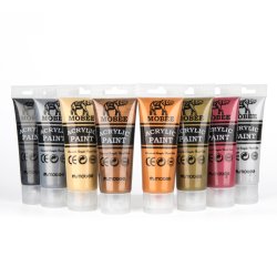 Mobee Akrylmalingst 75 ml. Metalliske Farver - 8-Pak