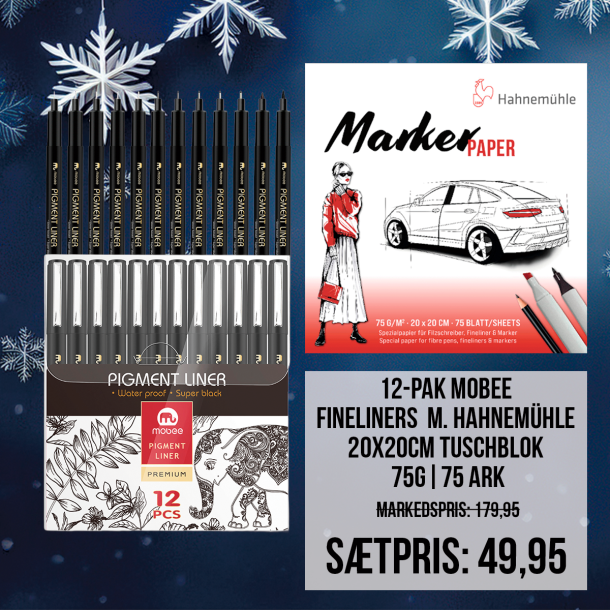 Sampak - Mobee 12-stk. Fineliners m. Hahnem�hle 20x20cm Tuschblok