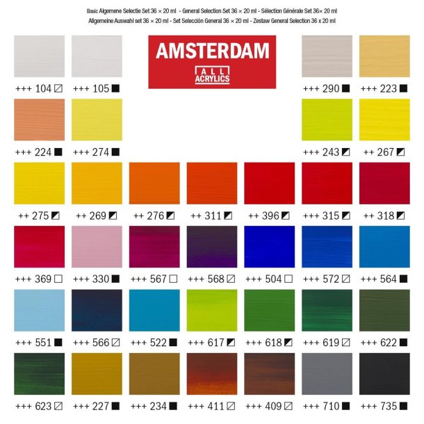 Amsterdam Akrylmaling, General Selection, 36x20 ML.
