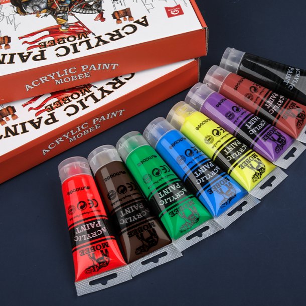Mobee Akrylmalingst 75 ml. Klassiske Farver - 8-Pak