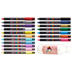 POSCA 1MR 0,7 mm (18 stk) + Lak (Mal p sten st)