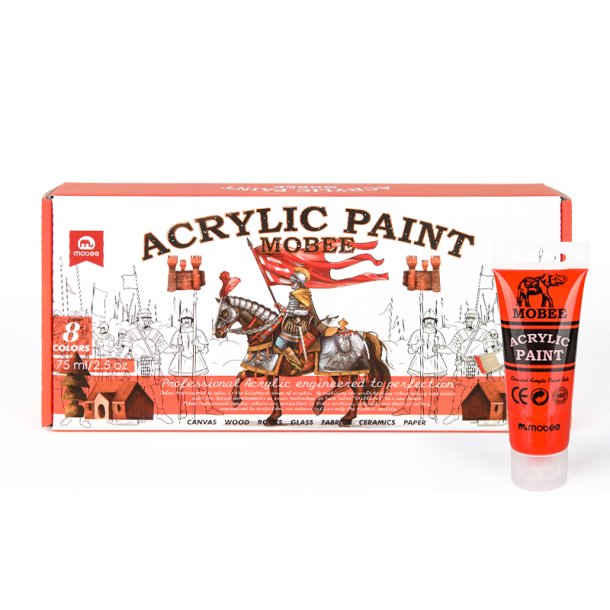 Mobee Akrylmalingst 75 ml. Klassiske Farver - 8-Pak