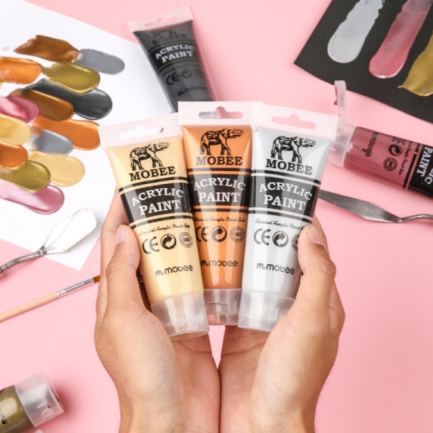Mobee Akrylmalingst 75 ml. Metalliske Farver - 8-Pak