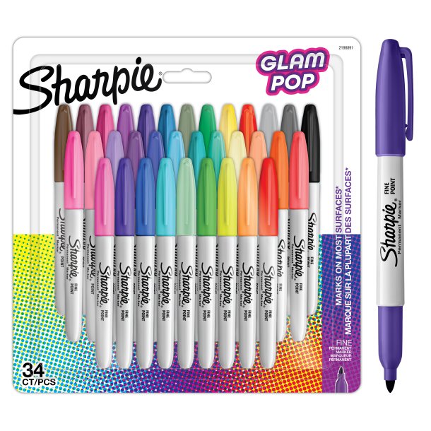 Sharpie "Pop Glam" Permanente Tuscher - 34-Pak