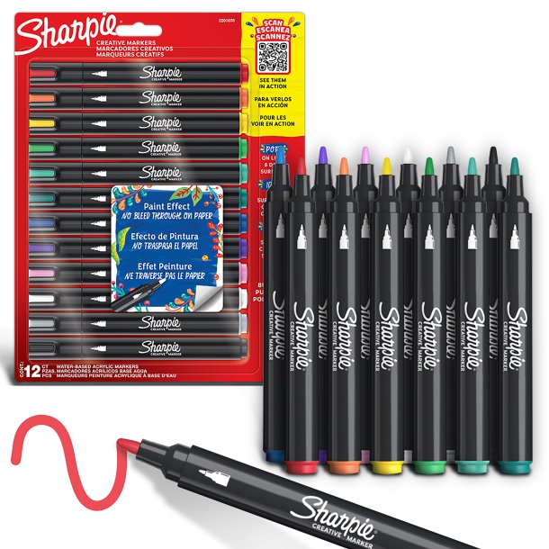 Sharpie Akryltuscher med Filtspids - 12-Pak