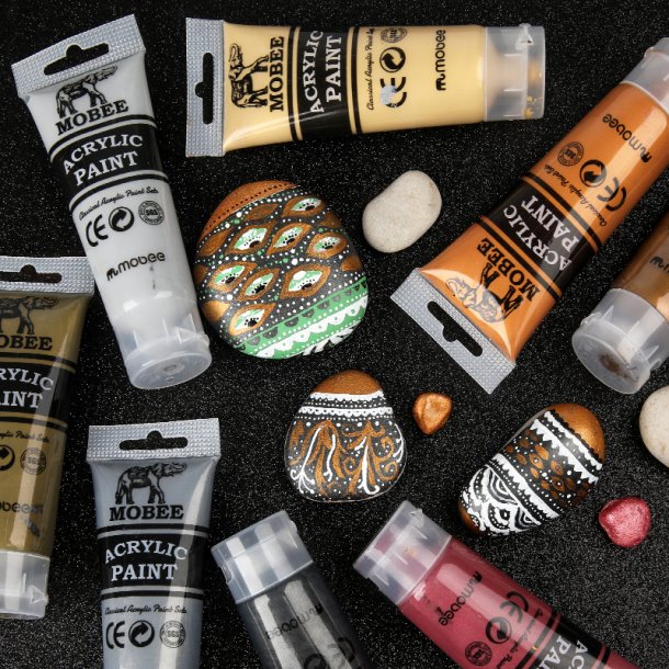 Mobee Akrylmalingst 75 ml. Metalliske Farver - 8-Pak