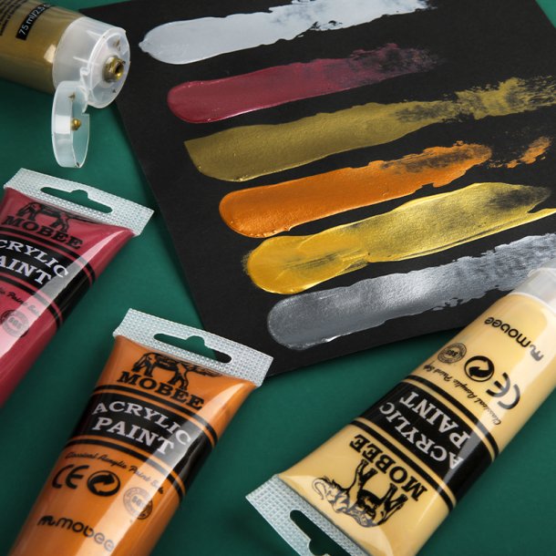 Mobee Akrylmalingst 75 ml. Metalliske Farver - 8-Pak