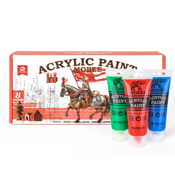 Mobee Akrylmalingst 75 ml. Klassiske Farver - 8-Pak