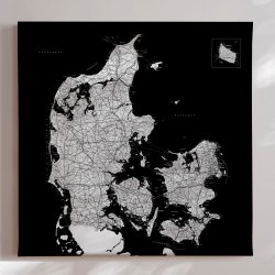 Danmarkskort Lrredsprint - Sort 