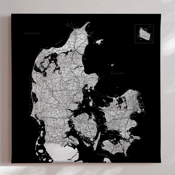 Danmarkskort Lrredsprint - Sort 