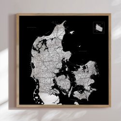 Danmarkskort Plakat - Sort