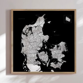 Danmarkskort Plakat - Sort