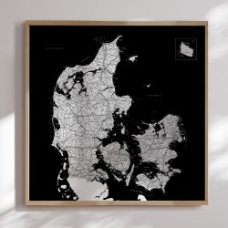 Opslagstavle Danmarkskort - Sort - egetrsramme
