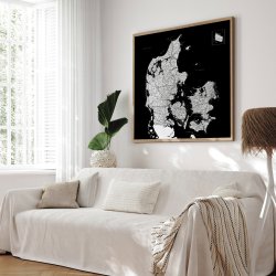 Opslagstavle Danmarkskort - Sort - egetrsramme