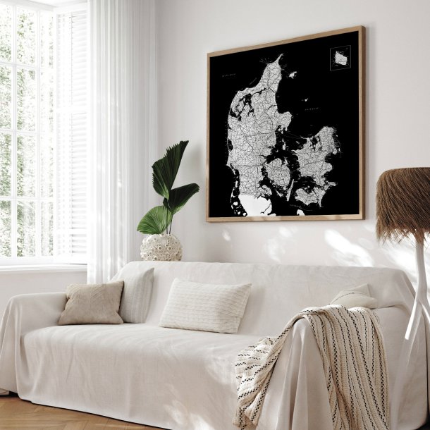 Opslagstavle Danmarkskort - Sort - egetrsramme