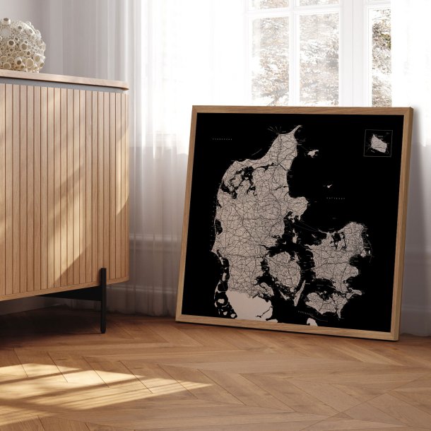 Danmarkskort Plakat - Sort