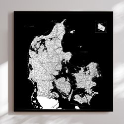 Danmarkskort Indrammet - Sort - Sort ramme