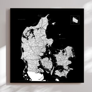 Danmarkskort Indrammet - Sort - Sort ramme