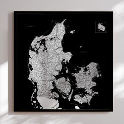 Opslagstavle Danmarkskort - Sort - Sort ramme