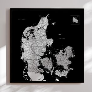 Opslagstavle Danmarkskort - Sort - Sort ramme