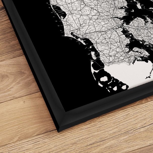 Danmarkskort Indrammet - Sort - Sort ramme