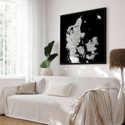 Danmarkskort Indrammet - Sort - Sort ramme