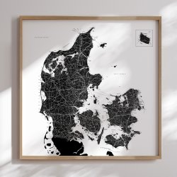 Danmarkskort Indrammet - Hvid - Egetrsramme 