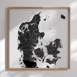 Opslagstavle Danmarkskort - Hvid  - Egetrsramme