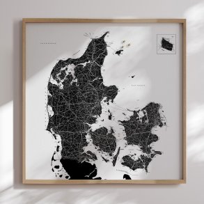 Opslagstavle Danmarkskort - Hvid  - Egetrsramme