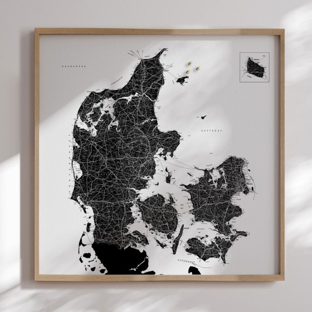 Opslagstavle Danmarkskort - Hvid  - Egetrsramme