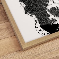 Danmarkskort Indrammet - Hvid - Egetrsramme 