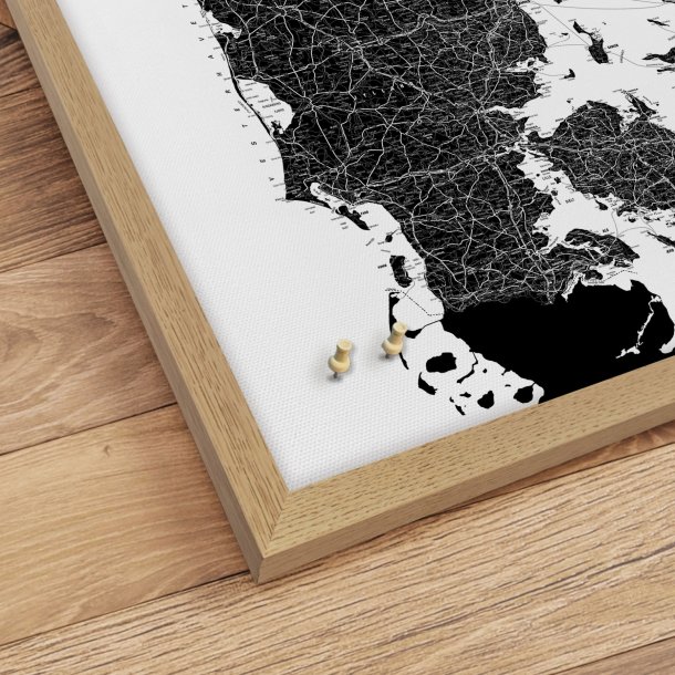 Opslagstavle Danmarkskort - Hvid  - Egetrsramme