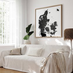 Opslagstavle Danmarkskort - Hvid  - Egetrsramme