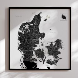 Opslagstavle Danmarkskort - Hvid  - Sort ramme