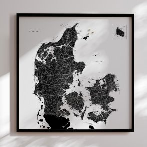 Opslagstavle Danmarkskort - Hvid  - Sort ramme