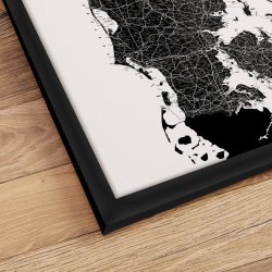 Danmarkskort Indrammet - Hvid  - Sort ramme